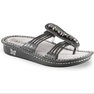 Alegria Pisa Leather Thong Sandal With Pearl Trim Black Size 37‎